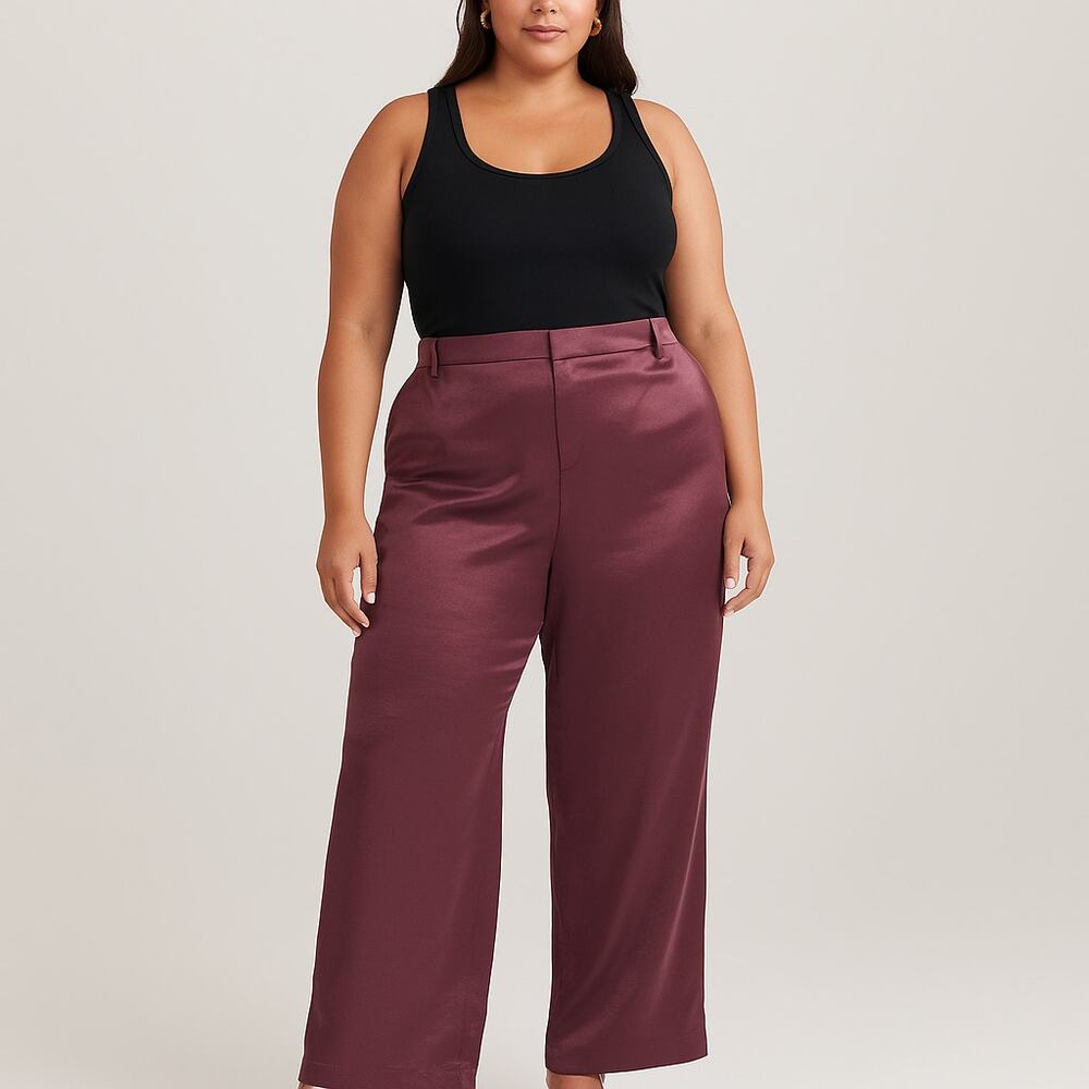 GOOD AMERICAN PANTS WOMEN'S 12/31 PURPLE‎ SATIN WIDE LEG TROUSERS